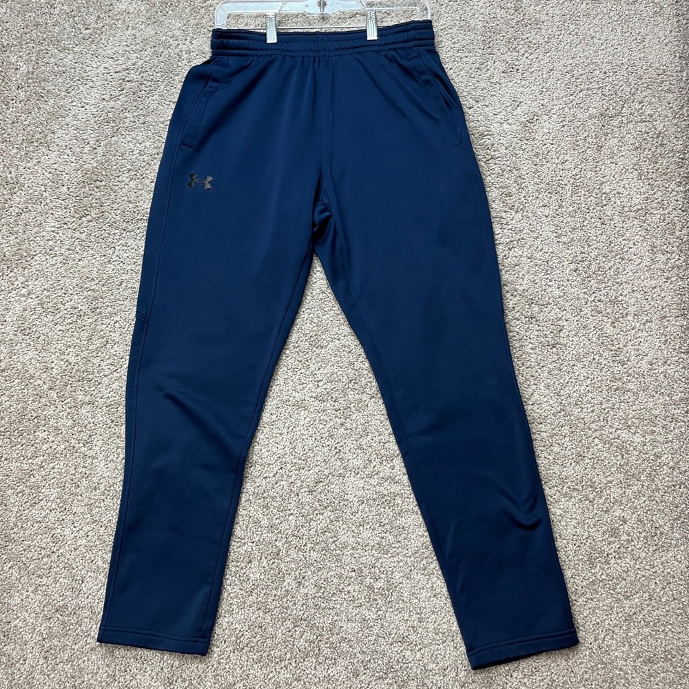 Under Armour Sweatpants Men Medium Navy Blue Elastic Waist Fleece Lined ColdGear